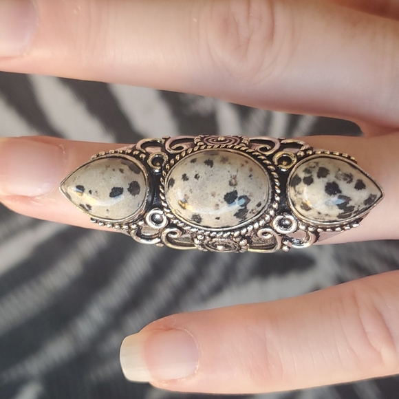New Dalmatian Jasper Silver Statement Ring. - Picture 2 of 16